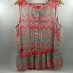 Elle Semi Sheer Blouse Sleeveless Tiered‎ Women's XL